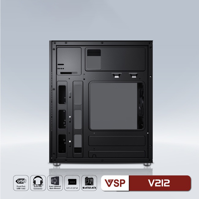 Case VSP V212 Đen (Chuẩn mATX) Hai Mặt Kính Cường Lực
