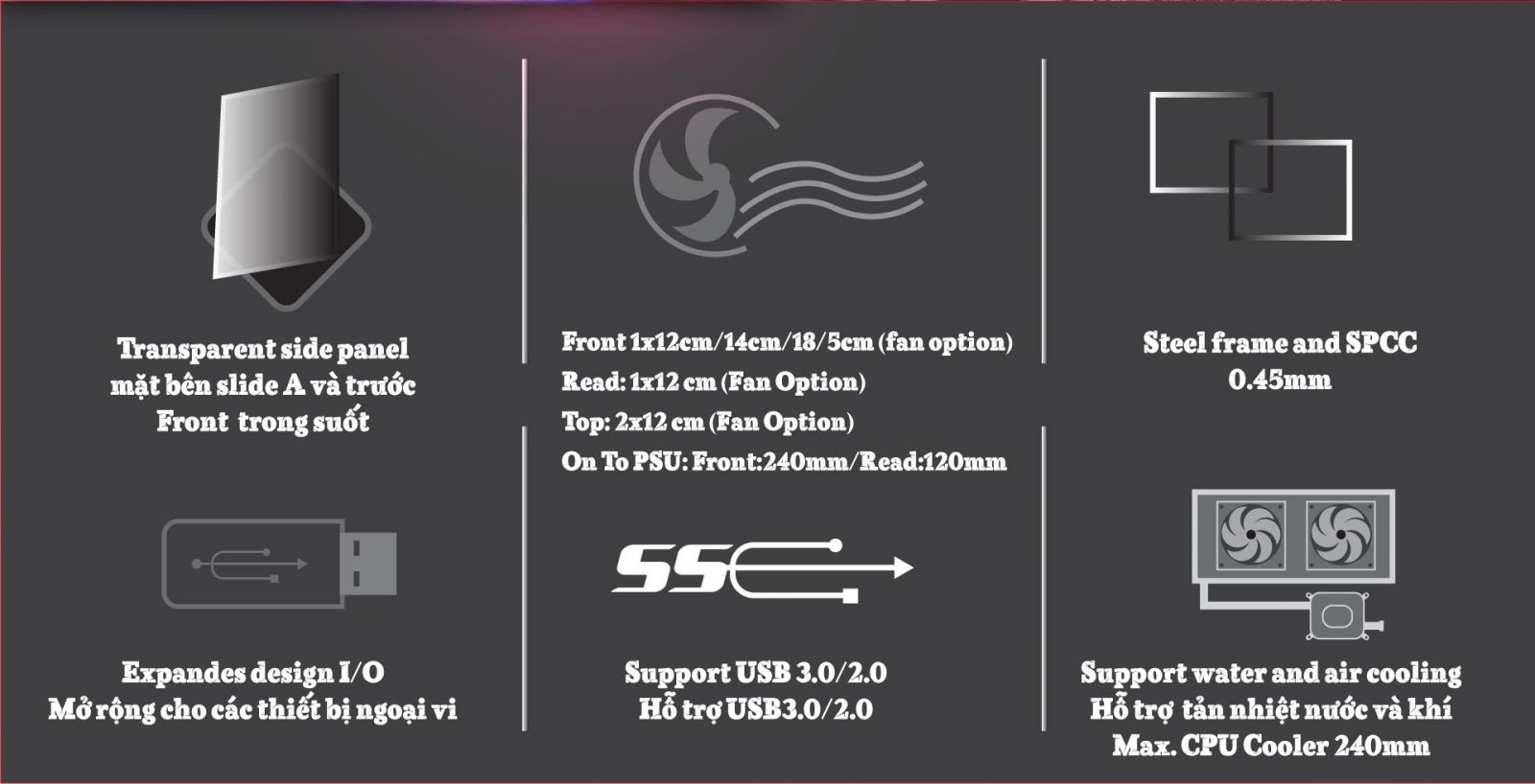 CASE VSPTECH GAMING MID TOWER CHASSIS M04