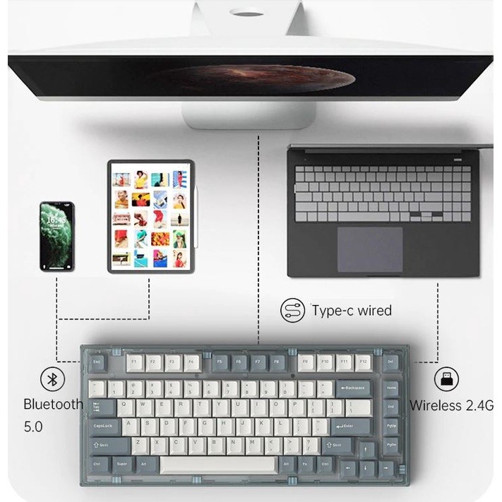 Bàn phim cơ FL-Esports Q75 3 Mode Wireless Gasket Mount Blue Haze Kailh Box Cool Mint switch