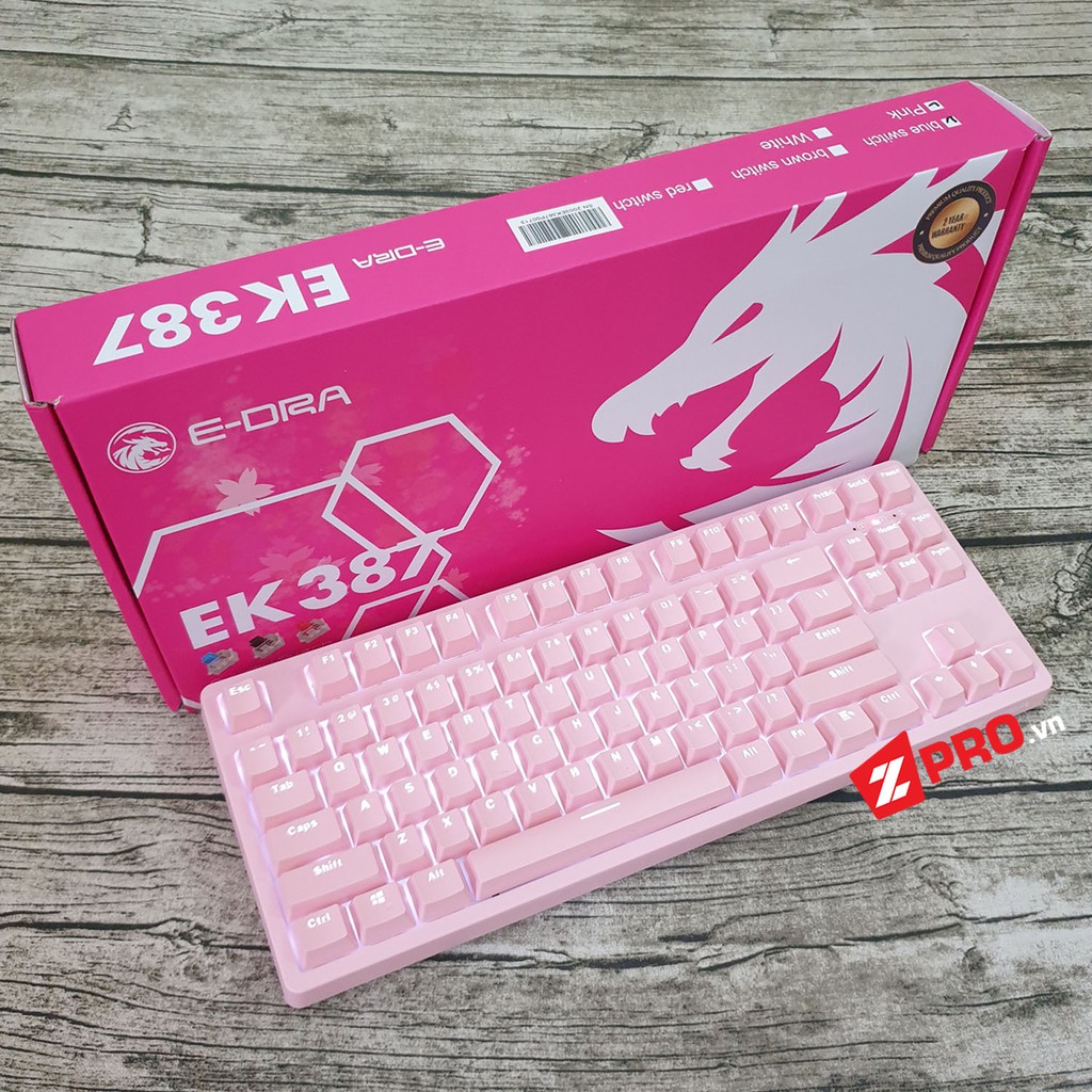 Bàn phím cơ E-DRA EK387 Dream Pink Huano Blue switch