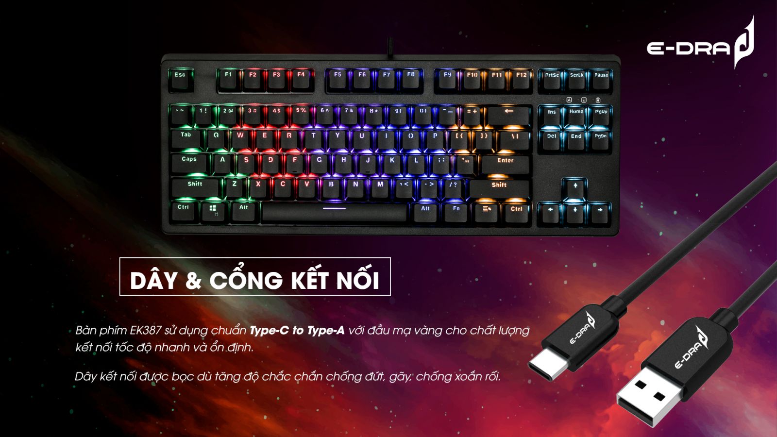 Bàn phím cơ E-DRA EK387L Blue switch