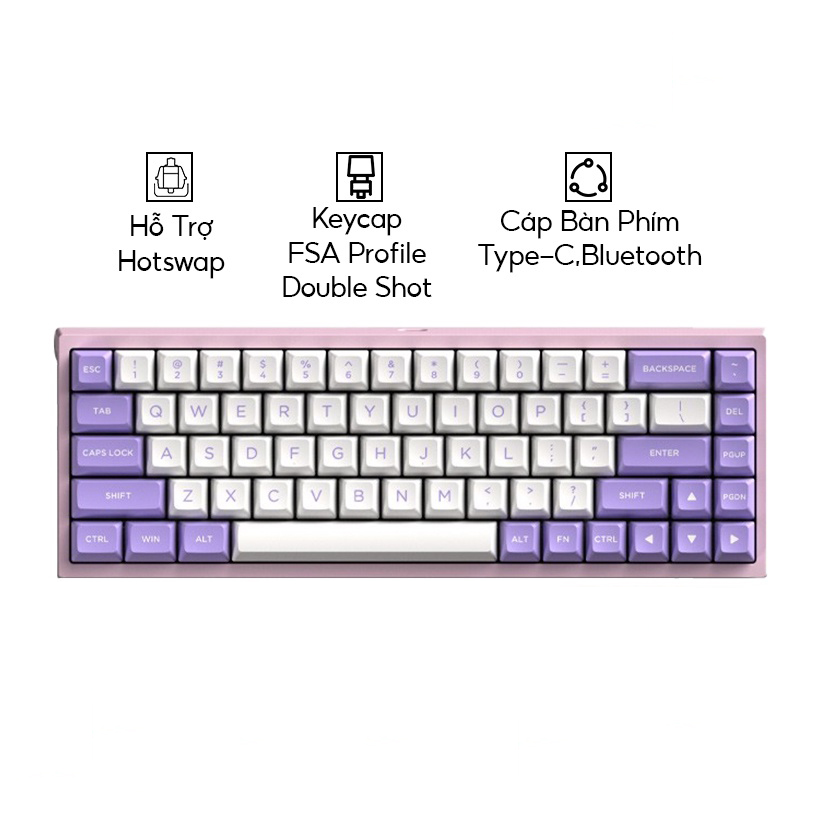 Bàn phím cơ FL-Esports FL680SAM Purple Wireless Gateron Cap White switch