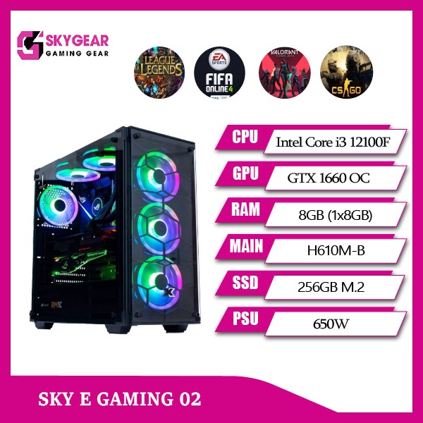 SKY E GAMING 02 (CORE I3 12100F/H610M/8GB RAM/256GB SSD/GTX 1660OC)