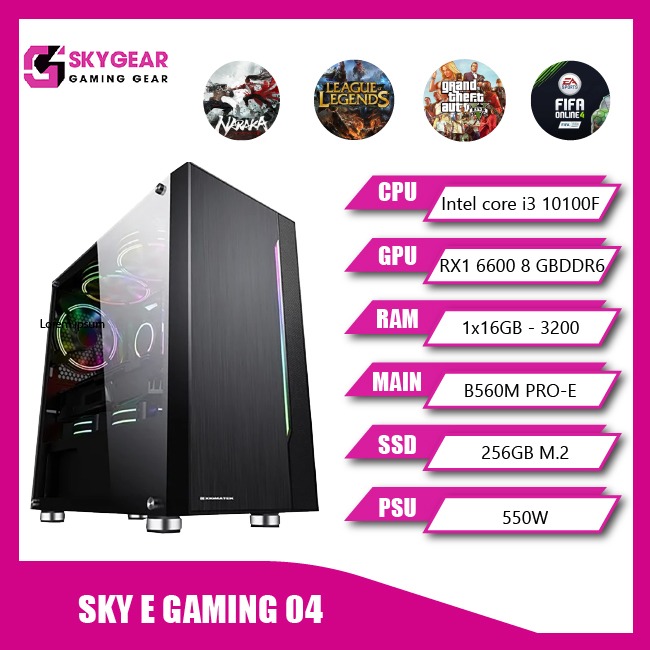 SKY E GAMING 04 (CORE I3 10100F/RX 6600 EAGLE 8GB GDDR6/B560M PRO-E/16G RAM/256G SSD)