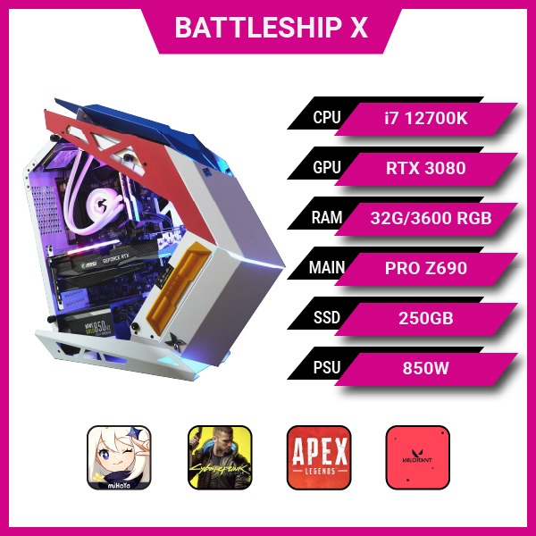 BATTLESHIP X(INTEL CORE I7-12700K/ Z690/ 32GB RAM/ RTX 3080/ 850W)