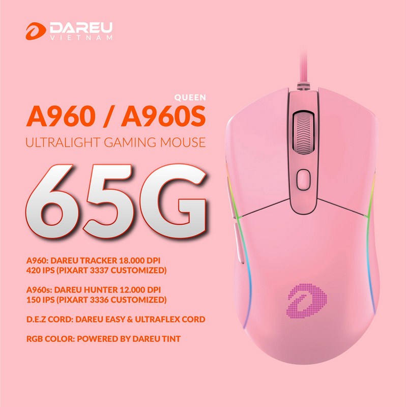 Chuột Dareu A960S RGB Queen BH 24T 50 Triệu Click
