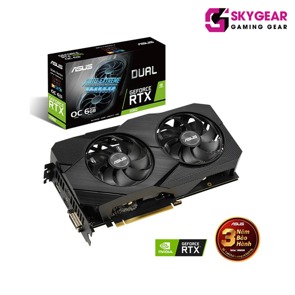 Card màn hình Asus DUAL RTX 2060-O6G EVO (6GB GDDR6, 192-bit, DVI+HDMI+DP, 1x8-pin) chính hãng 