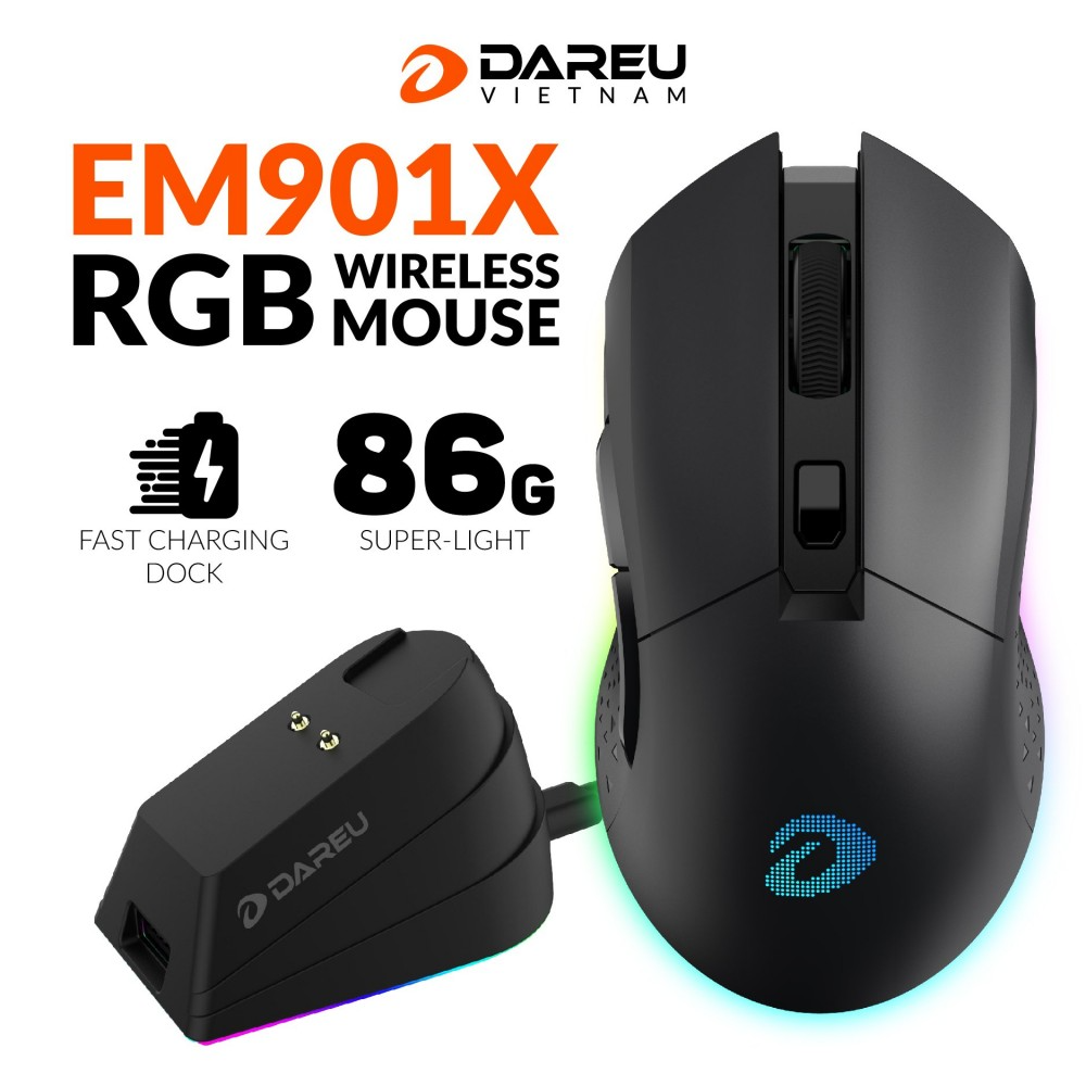 Chuột DareU EM901X RGB Superlight Wireless Black